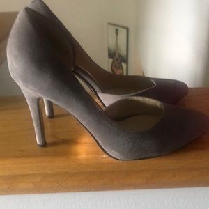 Gray suede pumps